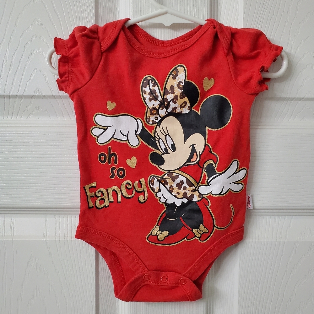 Disney Baby Red Minnie Mouse Cheetah Print So Fancy Bodysuit 0-3months